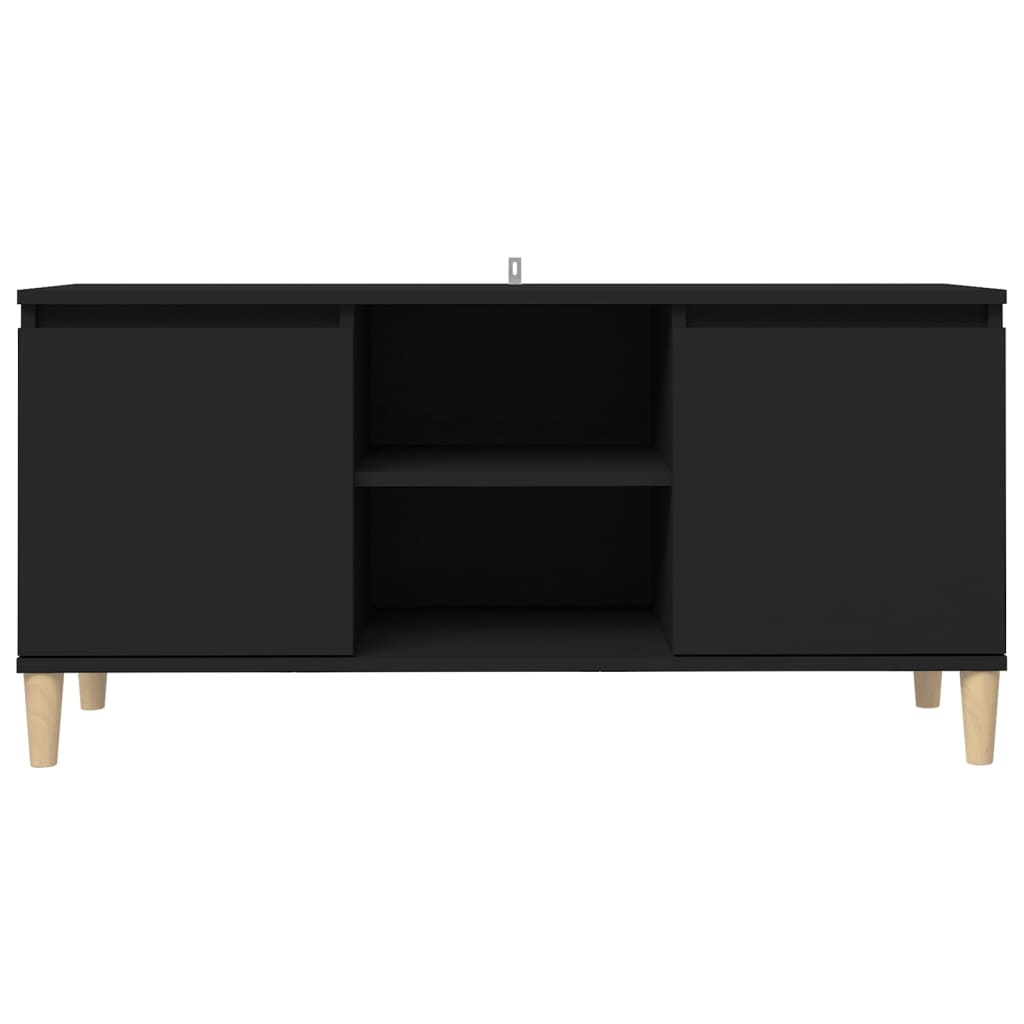 Meuble TV avec pieds en bois massif Noir 103,5x35x50 cm