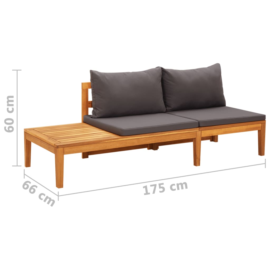 Banc de jardin avec table avec coussins gris foncé Teck solide
