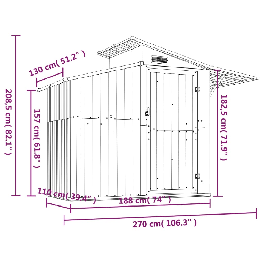Abri de Jardin Vert 270x130x208,5 cm Acier Galvanisé