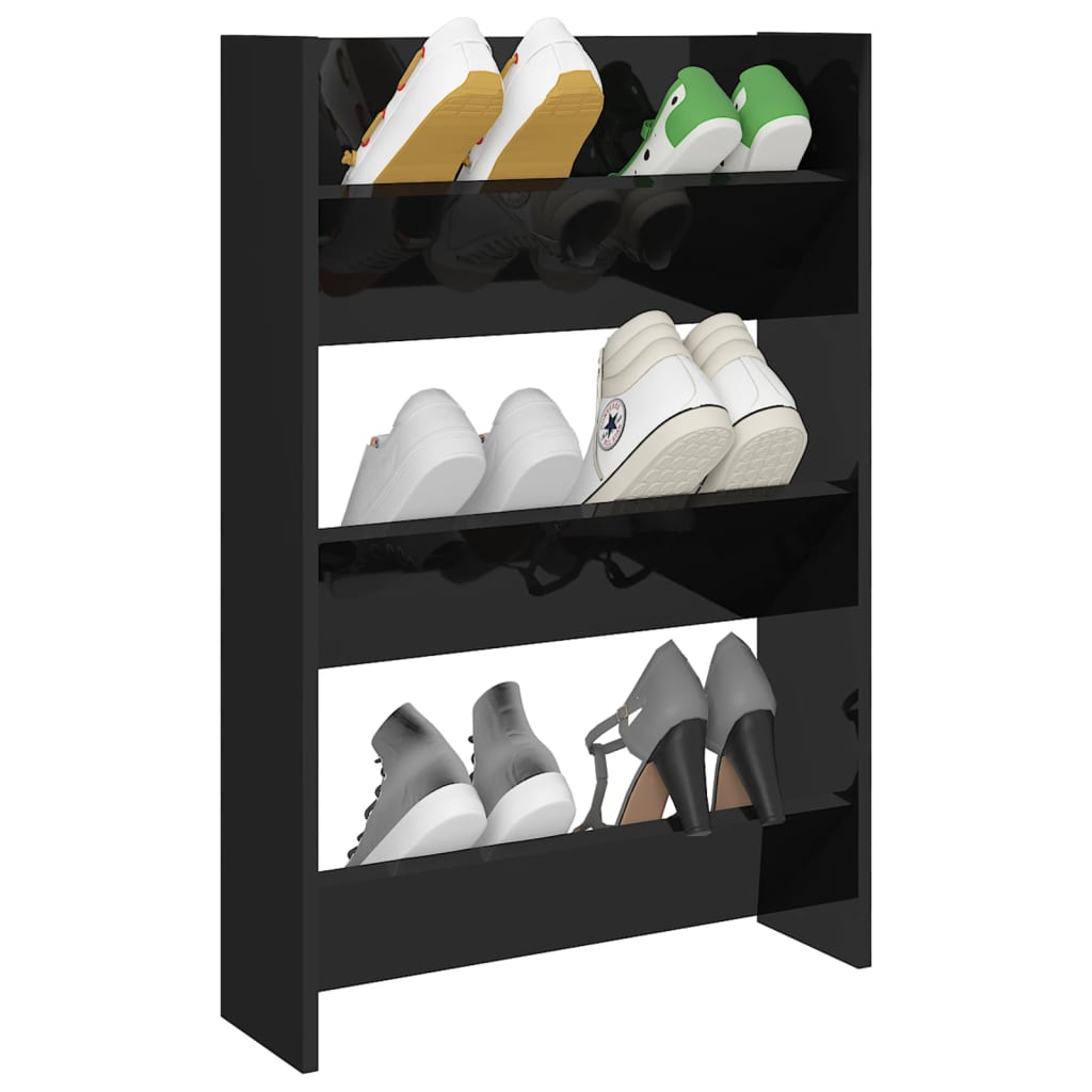 Armoire à chaussures murale Noir brillant 60x18x90 cm Aggloméré