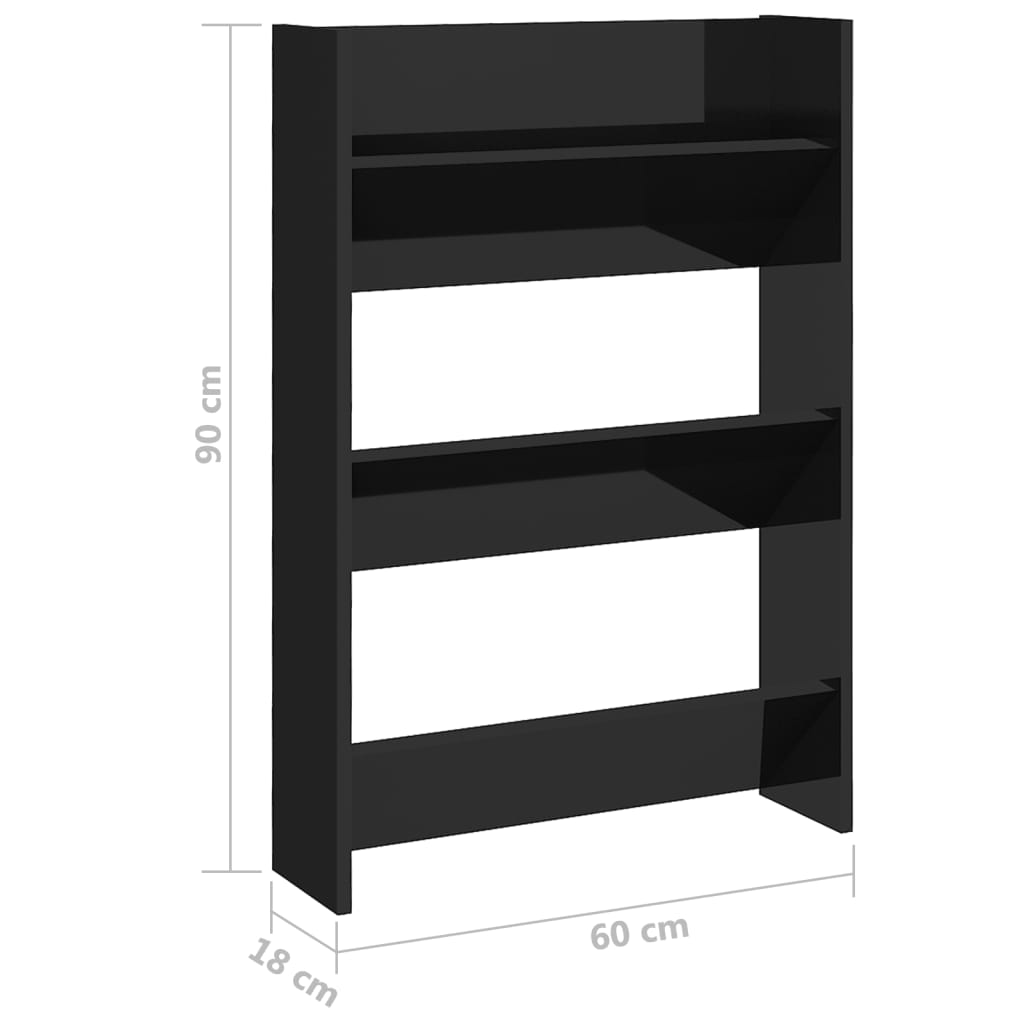 Armoire à chaussures murale Noir brillant 60x18x90 cm Aggloméré