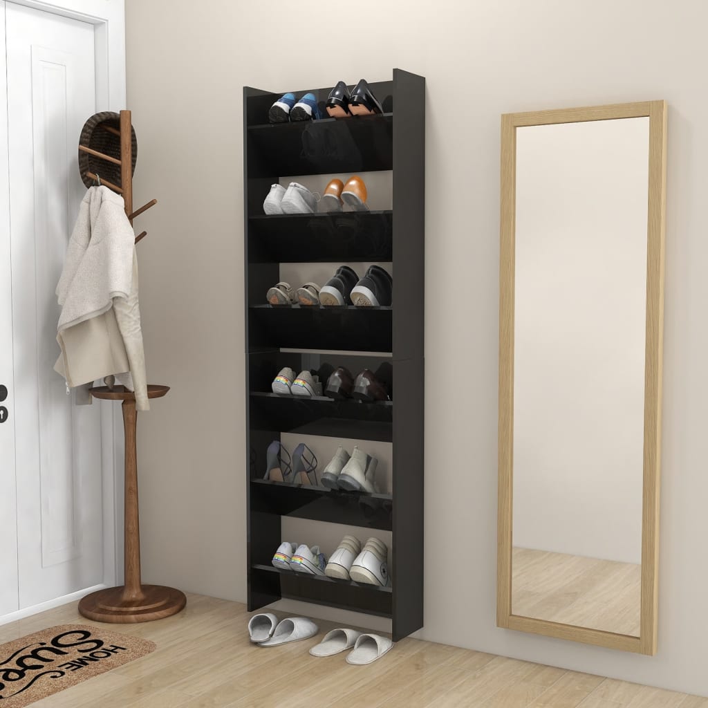 Armoires à chaussures murales 2 pcs Noir brillant 60x18x90 cm