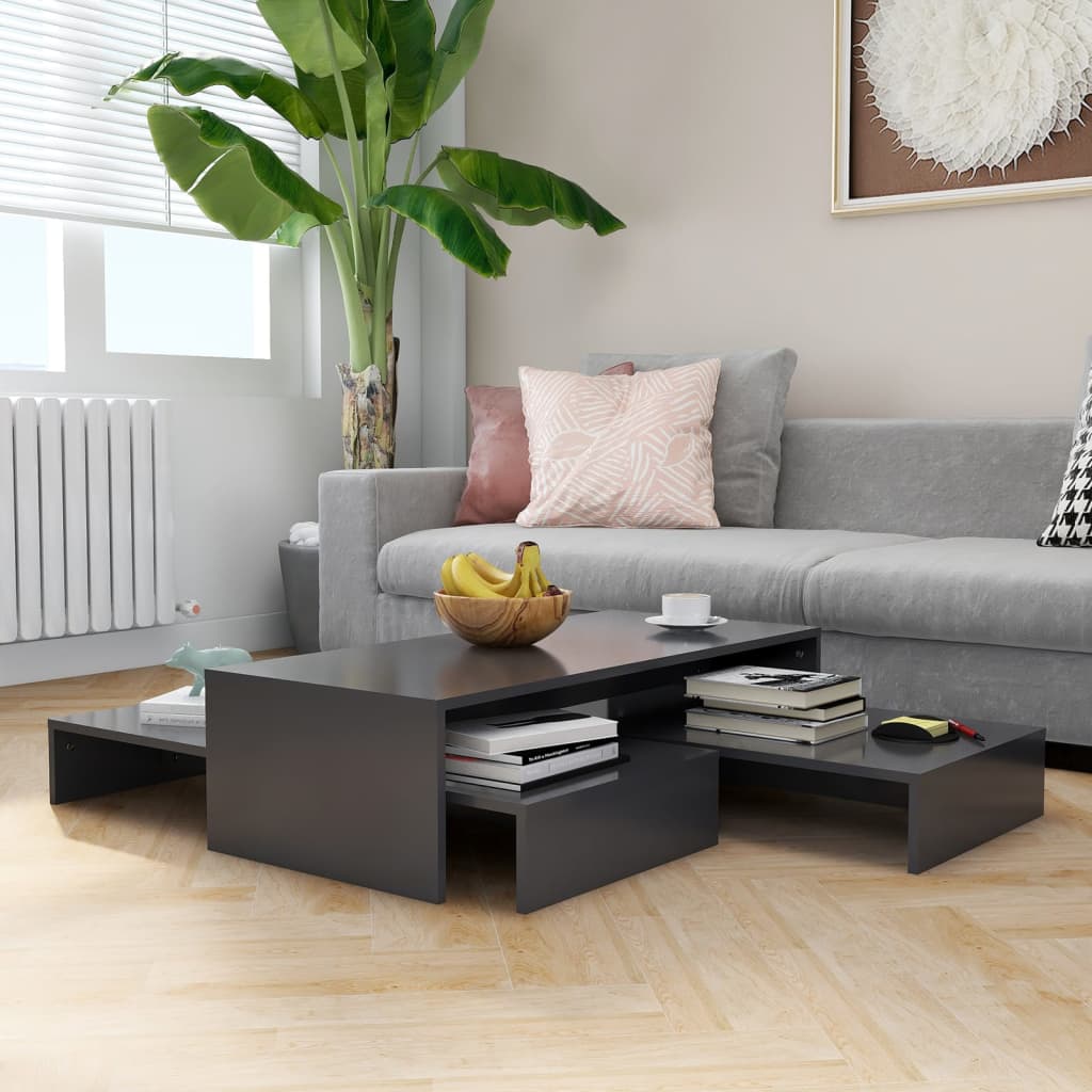 Set tables basses gigognes Gris 100x100x26,5 cm Aggloméré