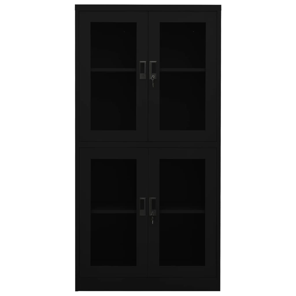 Armoire de bureau Noir 90x40x180 cm Acier et verre trempé