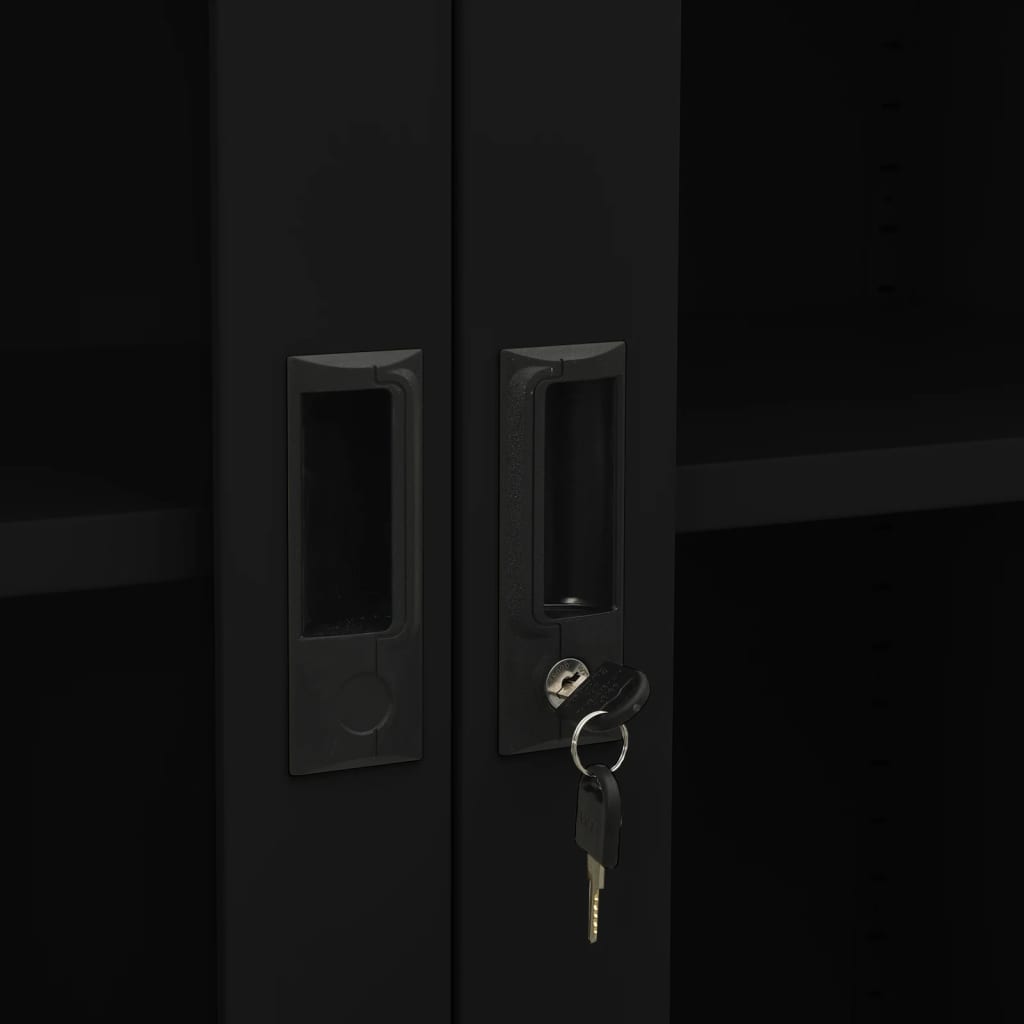 Armoire de bureau Noir 90x40x180 cm Acier et verre trempé