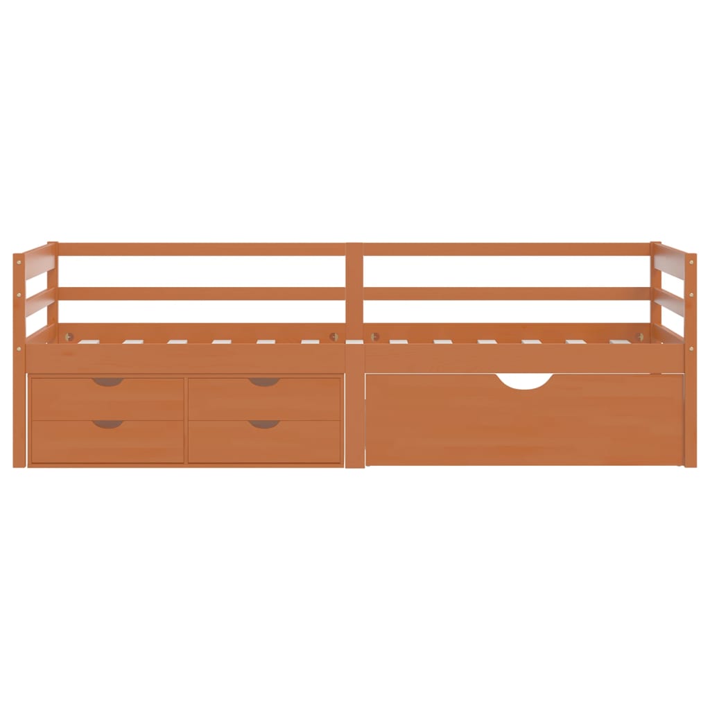 Cadre de lit avec tiroirs et armoire Marron miel Pin 90x200 cm