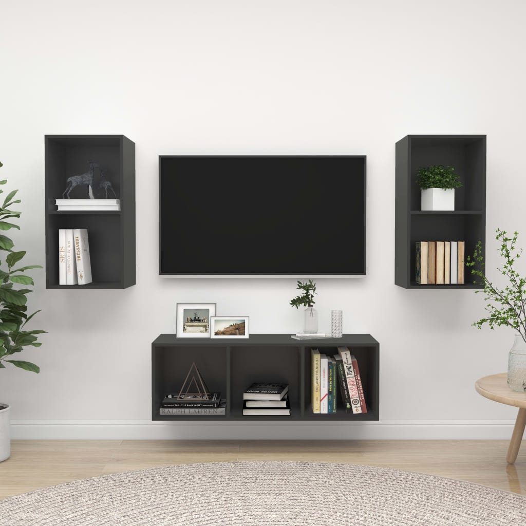 Ensemble de meuble TV 3 pcs Gris Aggloméré