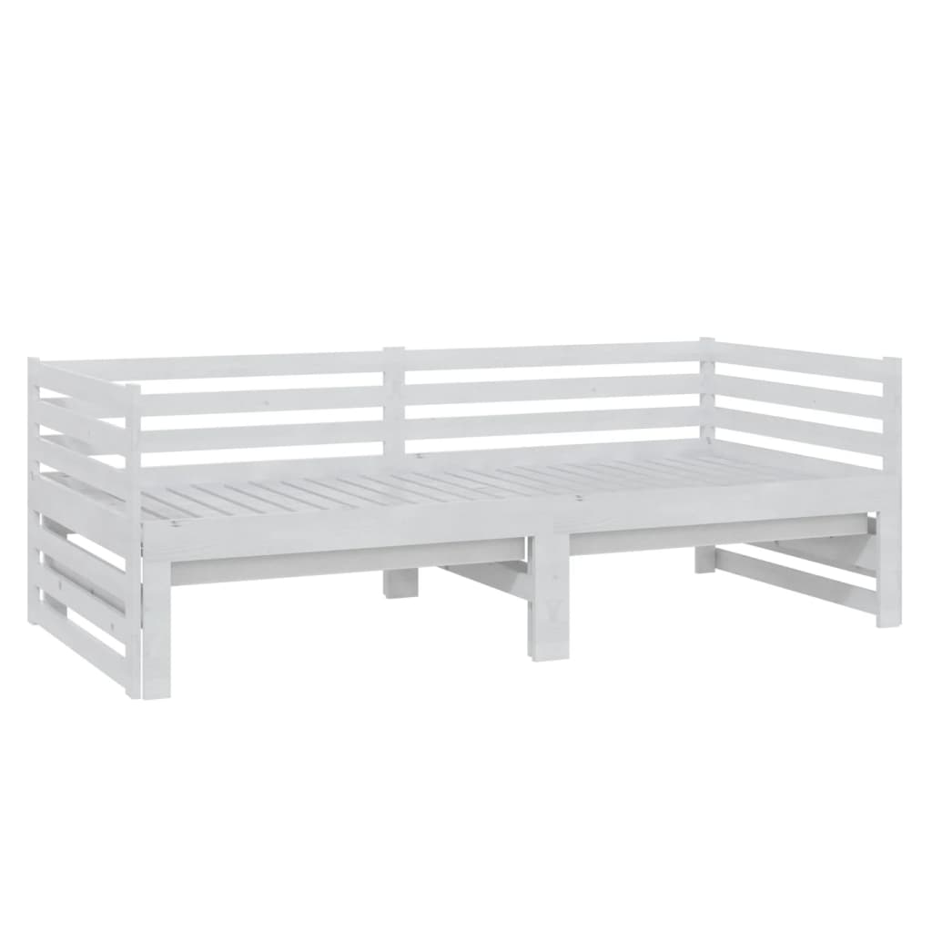 Lit coulissant Blanc Bois de pin massif 2x(90x200) cm