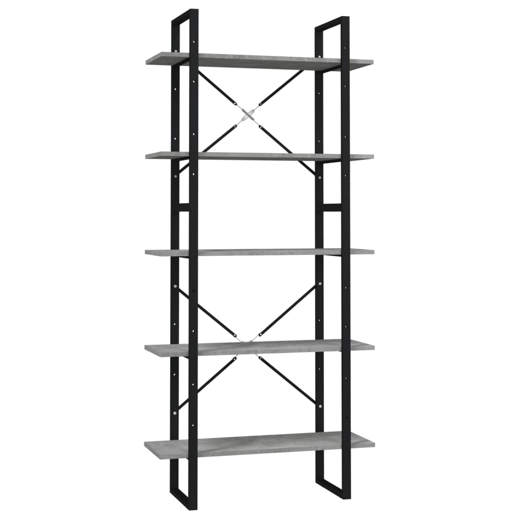 Bibliothèque à 5 niveaux Gris béton 80x30x175 cm Aggloméré