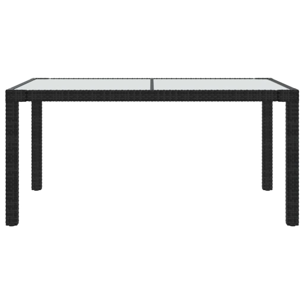 Table de jardin 150x90x75cm Verre trempé et résine tressée Noir