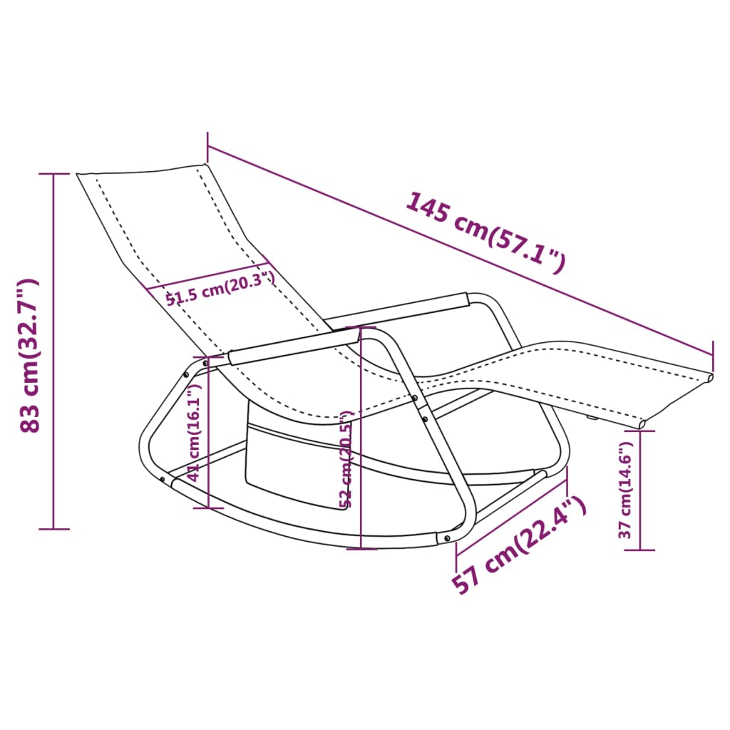 Chaise longue Acier et textilène Gris