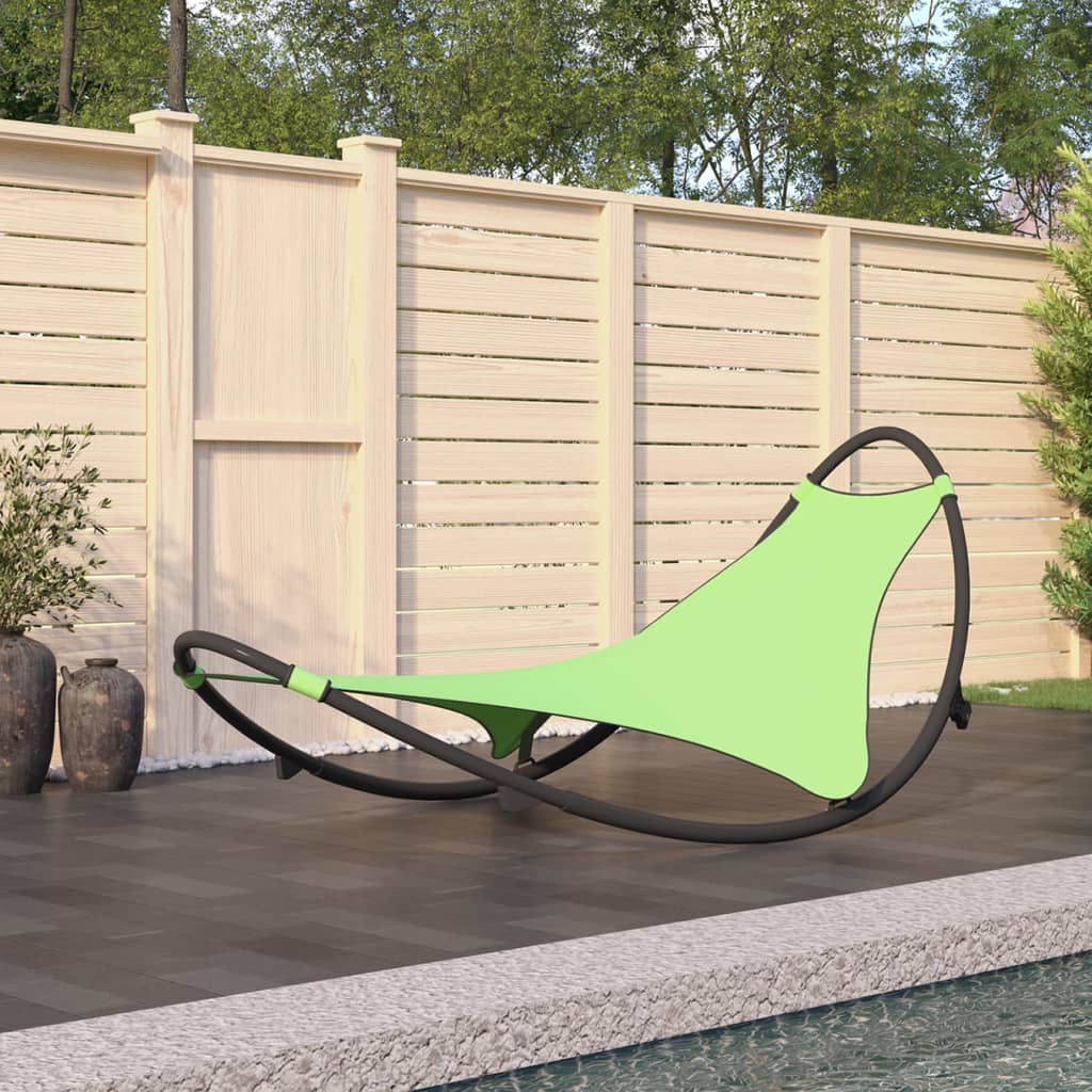Chaise longue à bascule avec roues Acier et textilène Vert