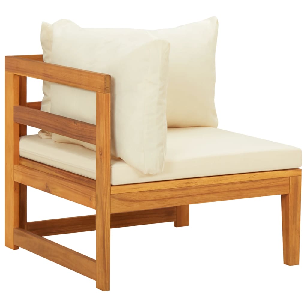 Salon de jardin 3 pcs avec coussins blanc crème Bois d'acacia