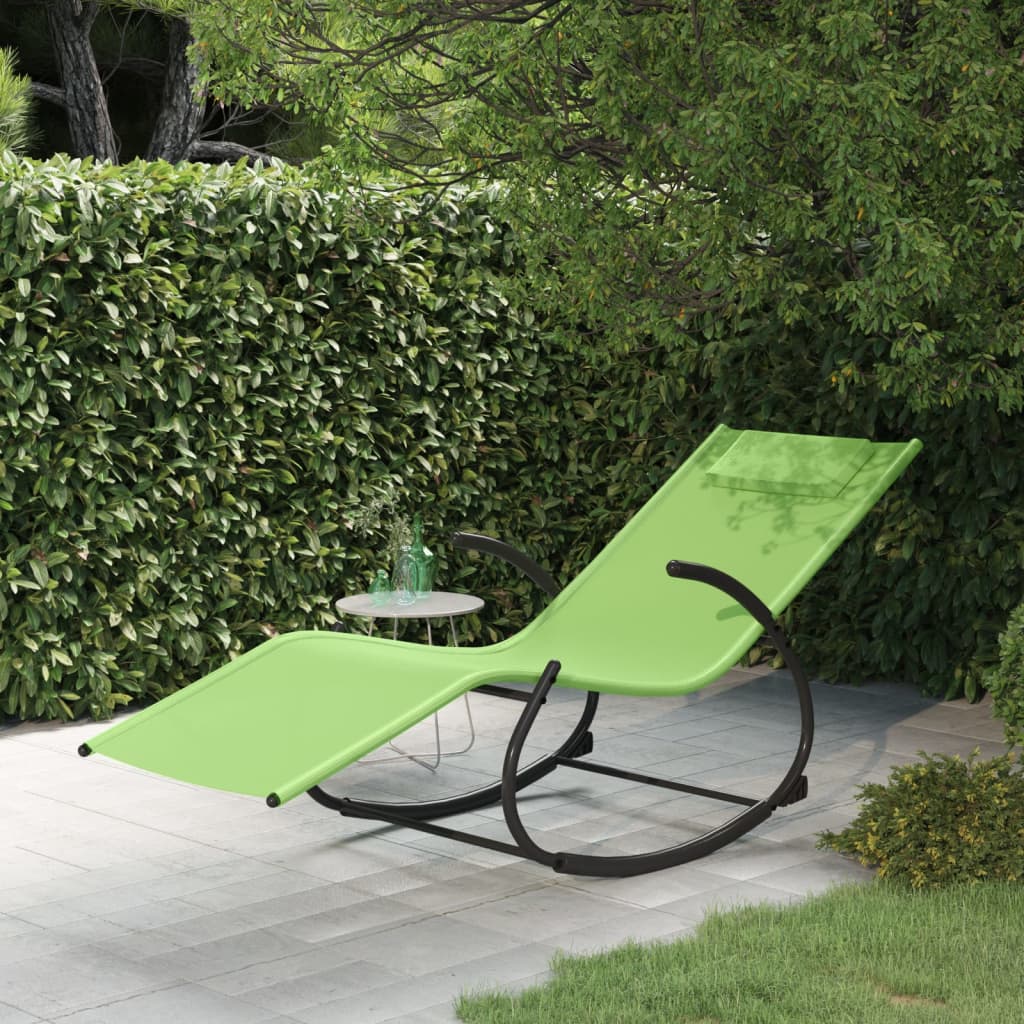 Chaise longue à bascule Vert Acier et textilène