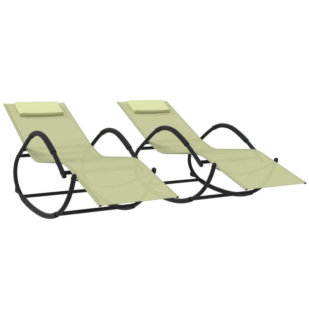 Chaises longues à bascule 2 pcs Crème Acier et textilène