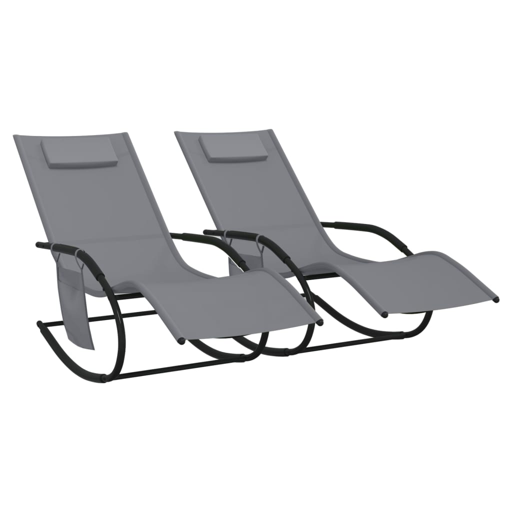 Chaises longues à bascule 2 pcs Gris Acier et textilène