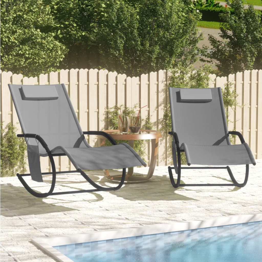 Chaises longues à bascule 2 pcs Gris Acier et textilène