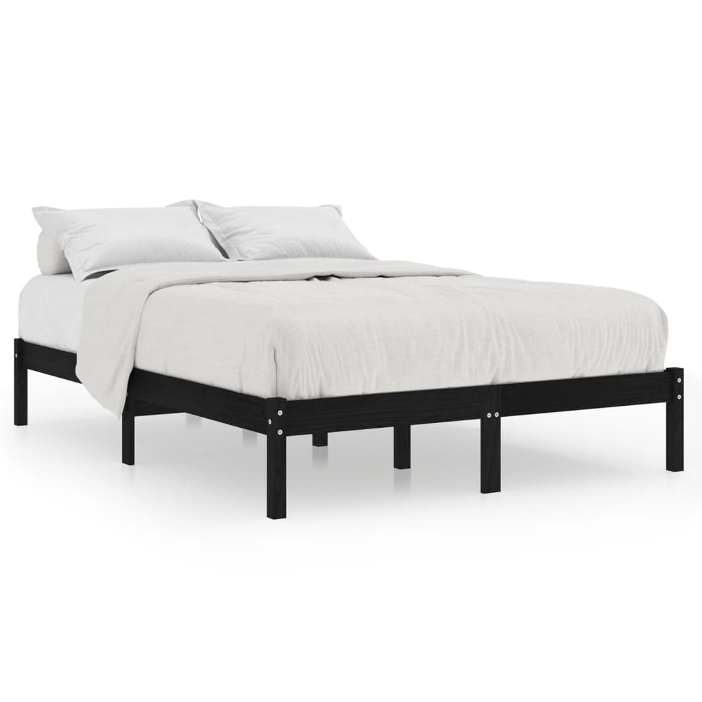 Cadre de lit Noir Bois massif 120x190 cm Petit double