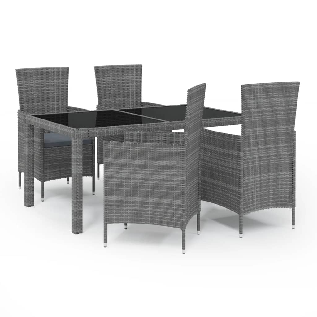 Mobilier à dîner de jardin 5pcs et coussins Résine tressée Gris