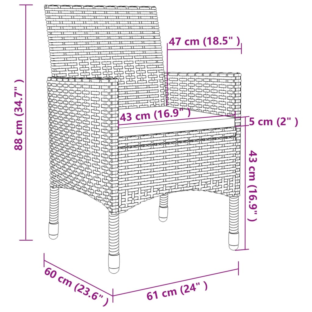 Mobilier à dîner de jardin 5pcs et coussins Résine tressée Gris