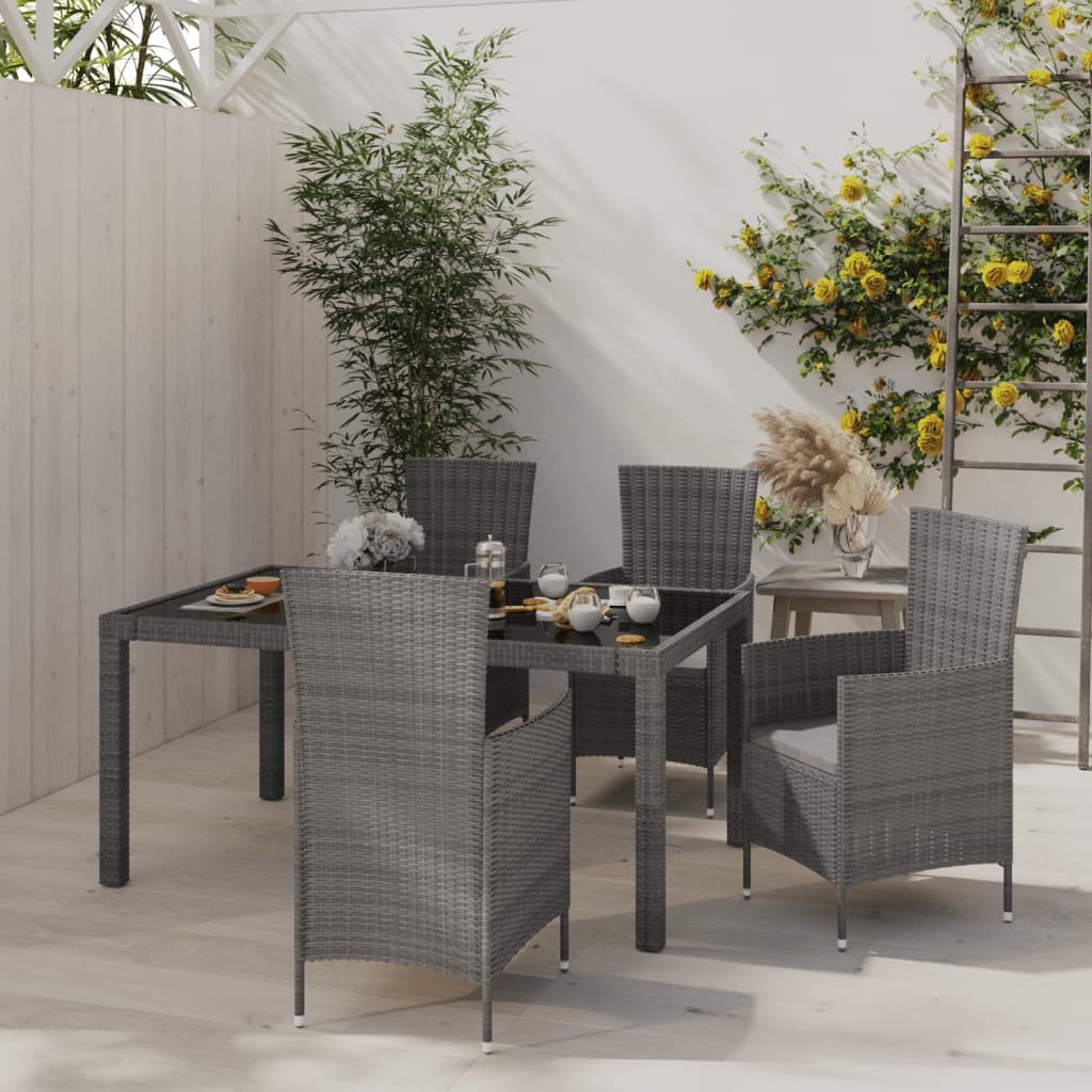 Mobilier à dîner de jardin 5pcs et coussins Résine tressée Gris