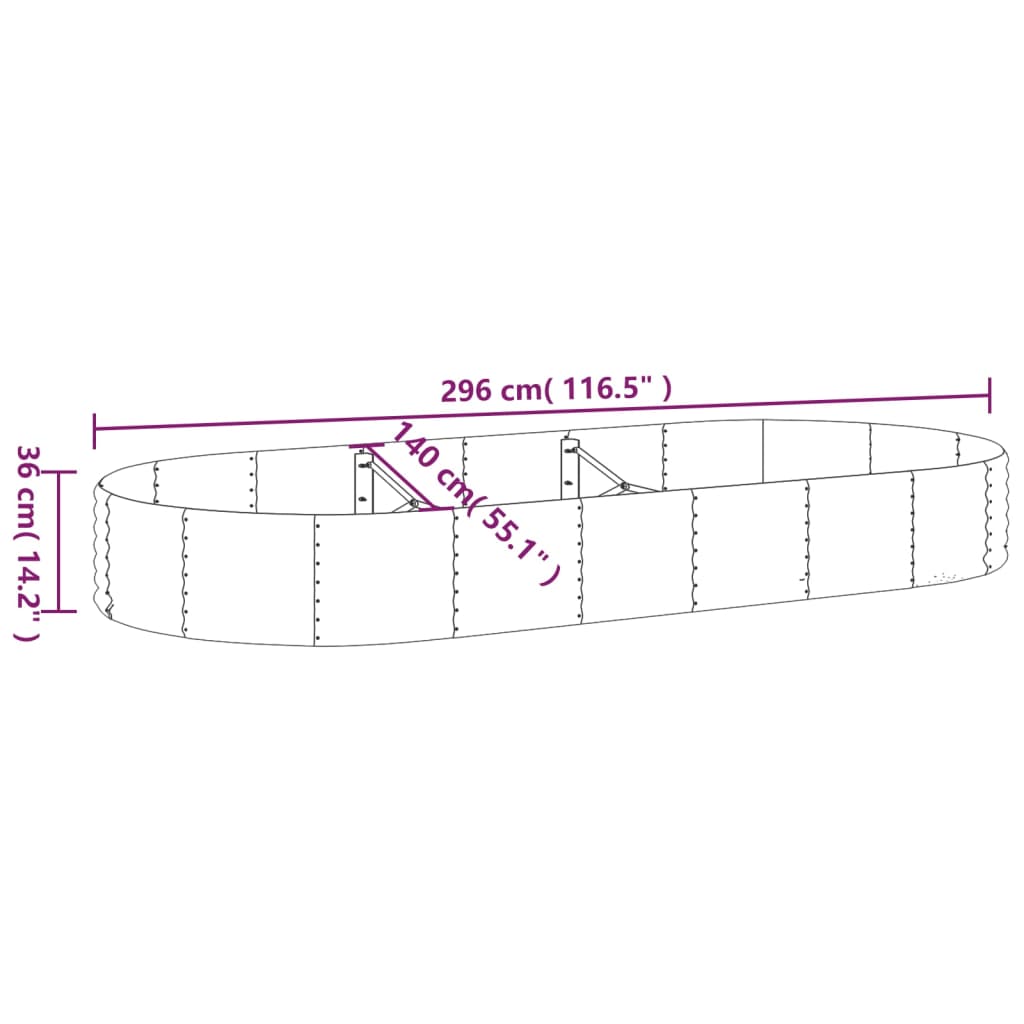 Jardinière Acier enduit de poudre 296x140x36 cm Argenté