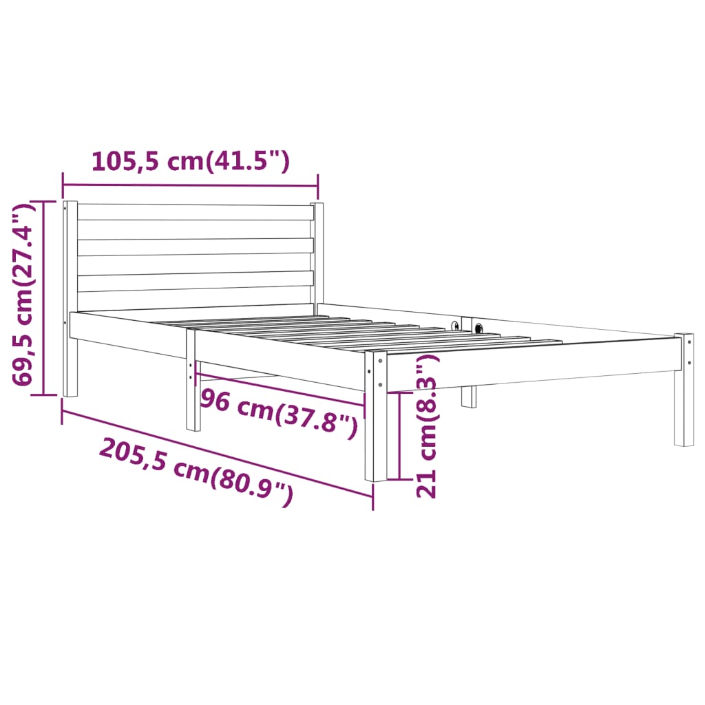 Cadre de lit Bois de pin massif 100x200 cm