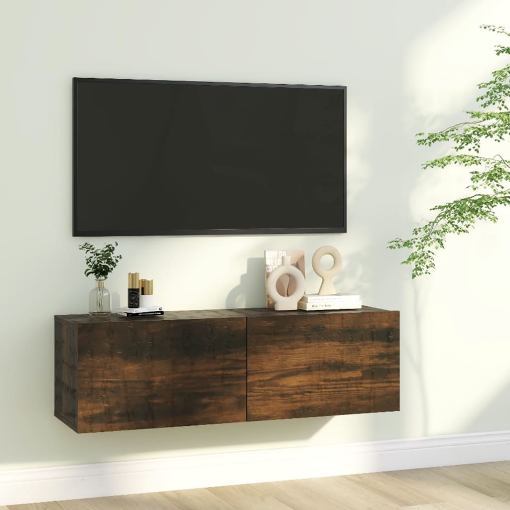 Armoire murale TV Chêne fumé 100x30x30 cm Bois d'ingénierie