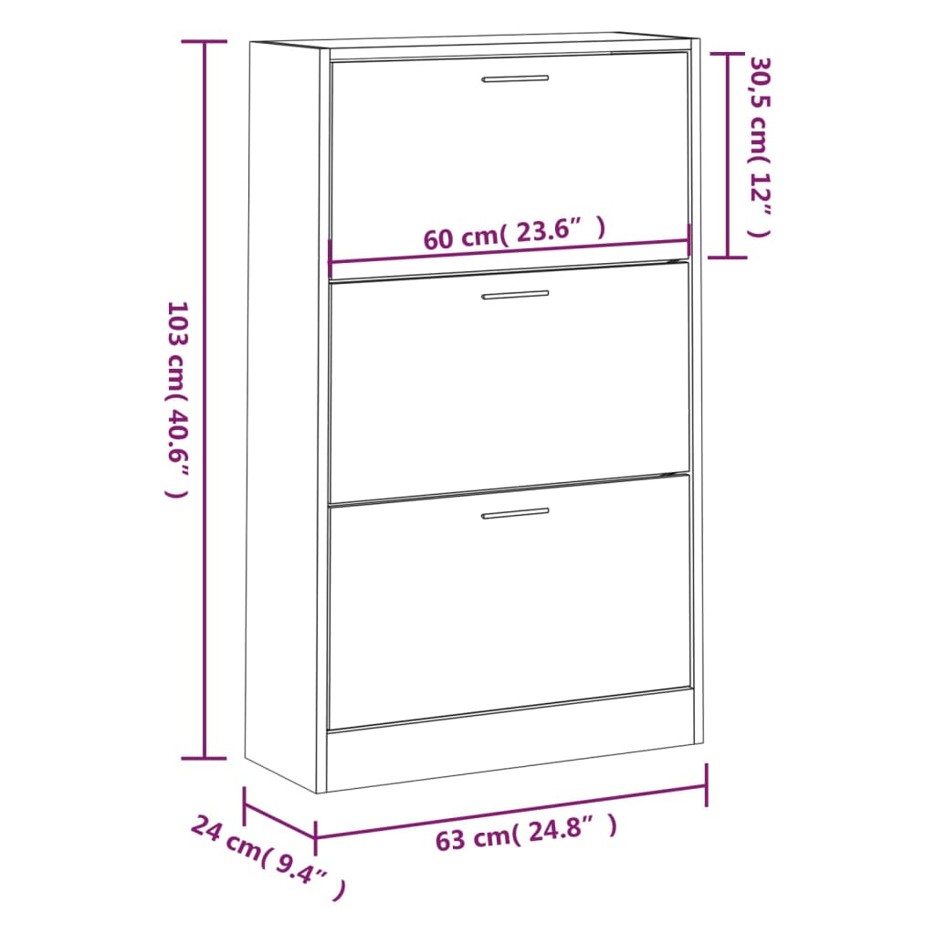 Armoire à chaussures Chêne sonoma 63x24x103cm Bois d'ingénierie
