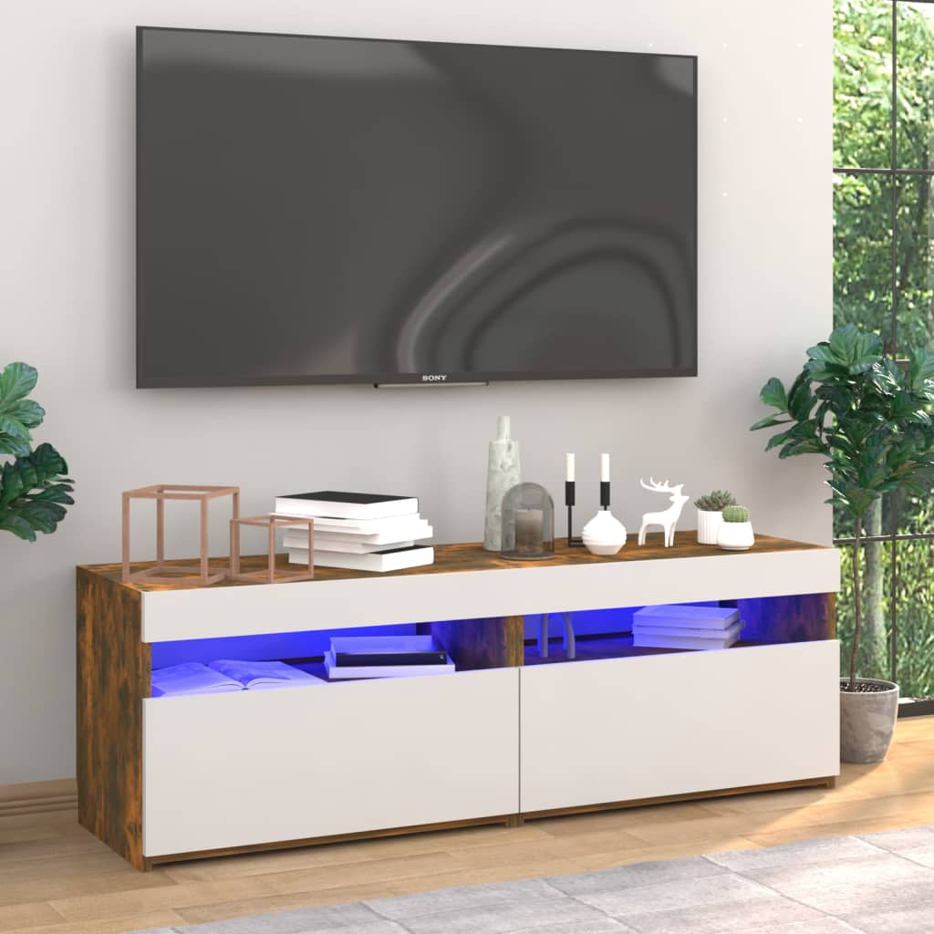Meubles TV 2 pcs avec lumières LED Chêne fumé 60x35x40 cm