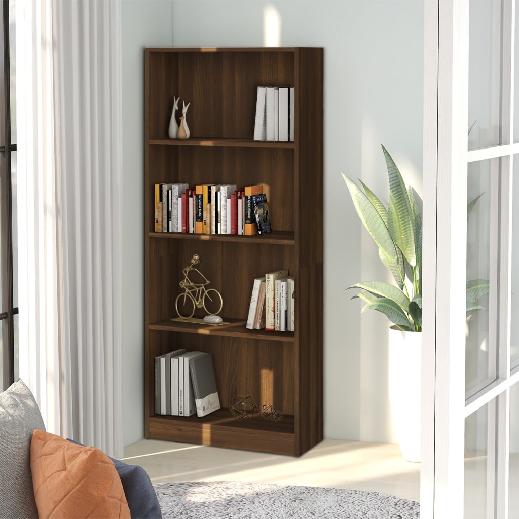 Bibliothèque 4 niveaux Chêne fumé 60x24x142cm Bois d'ingénierie