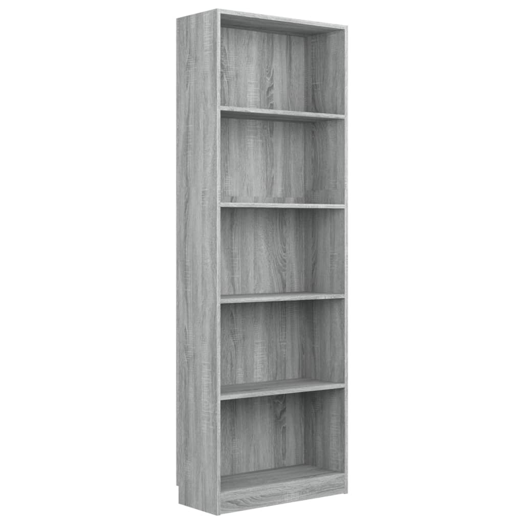 Bibliothèque 5 niveaux Sonoma gris 60x24x175 cm