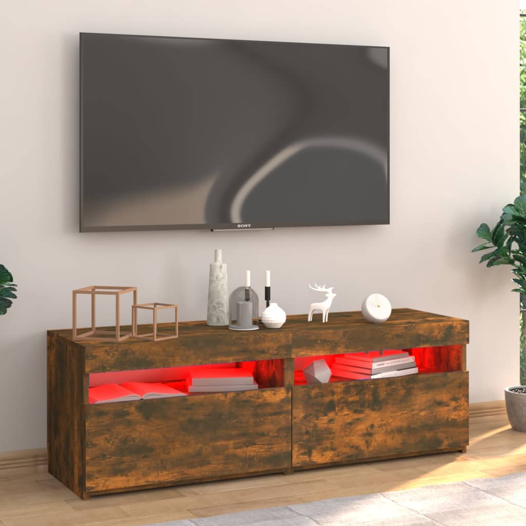 Meuble TV avec lumières LED Chêne fumé 120x35x40 cm
