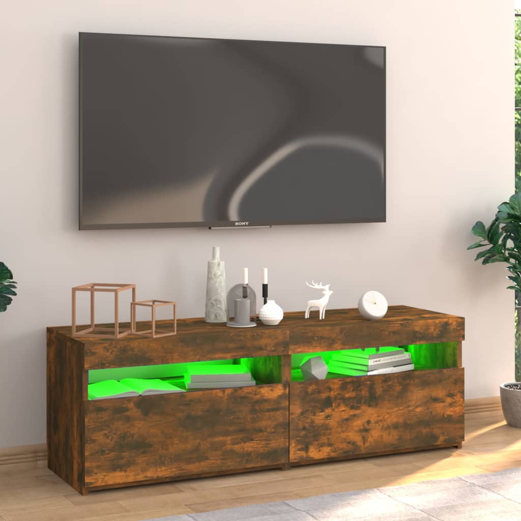 Meuble TV avec lumières LED Chêne fumé 120x35x40 cm