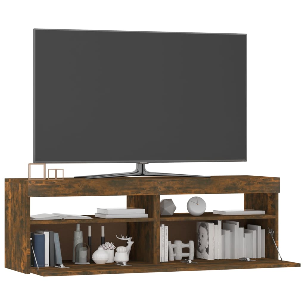 Meuble TV avec lumières LED Chêne fumé 120x35x40 cm
