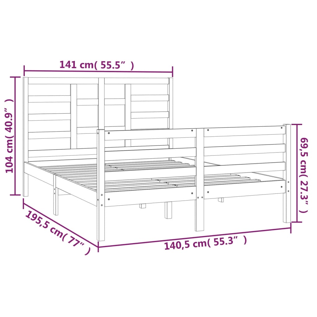 Cadre de lit Blanc Bois massif 135x190 cm Double