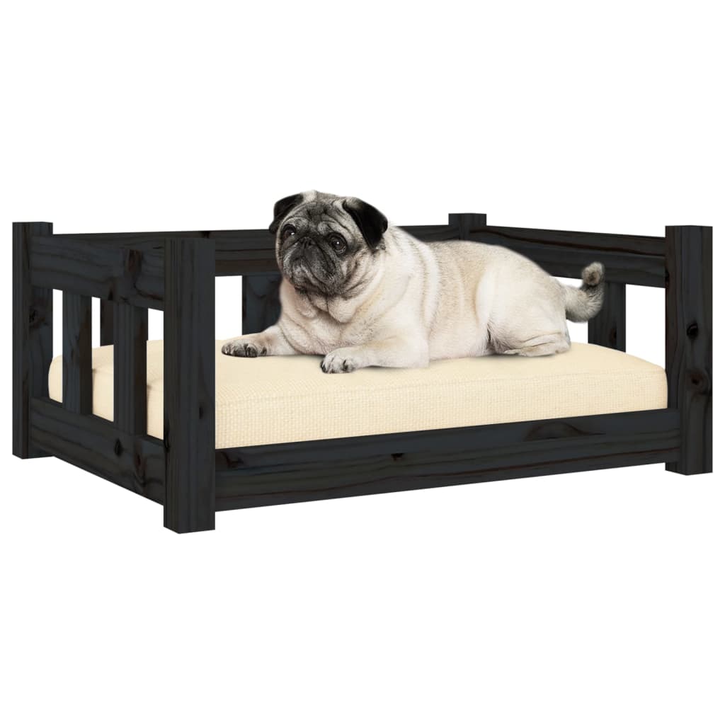Lit pour chien Noir 65,5x50,5x28 cm Bois de pin solide