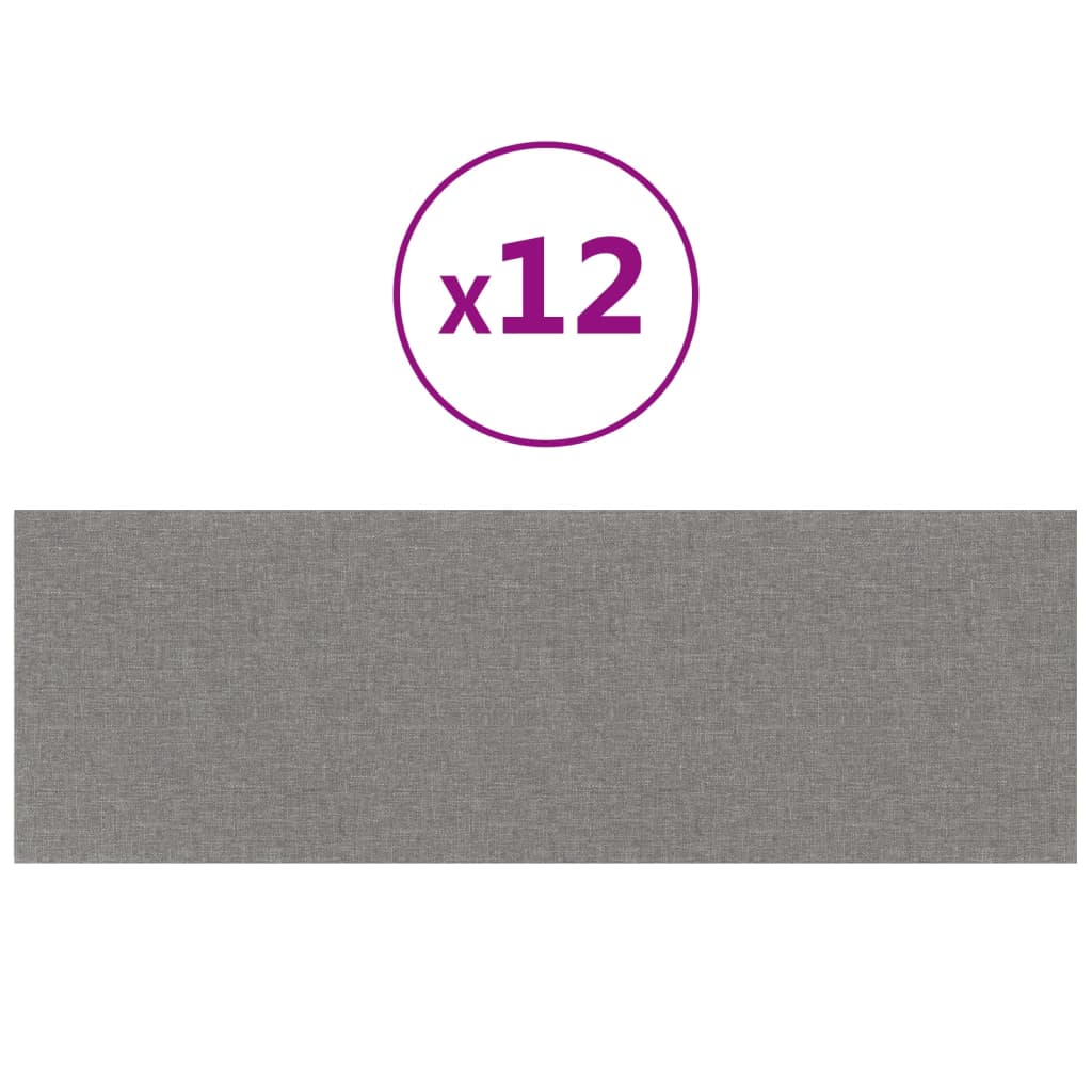 Panneaux muraux 12 pcs Gris clair 90x30 cm Tissu 3,24 m²