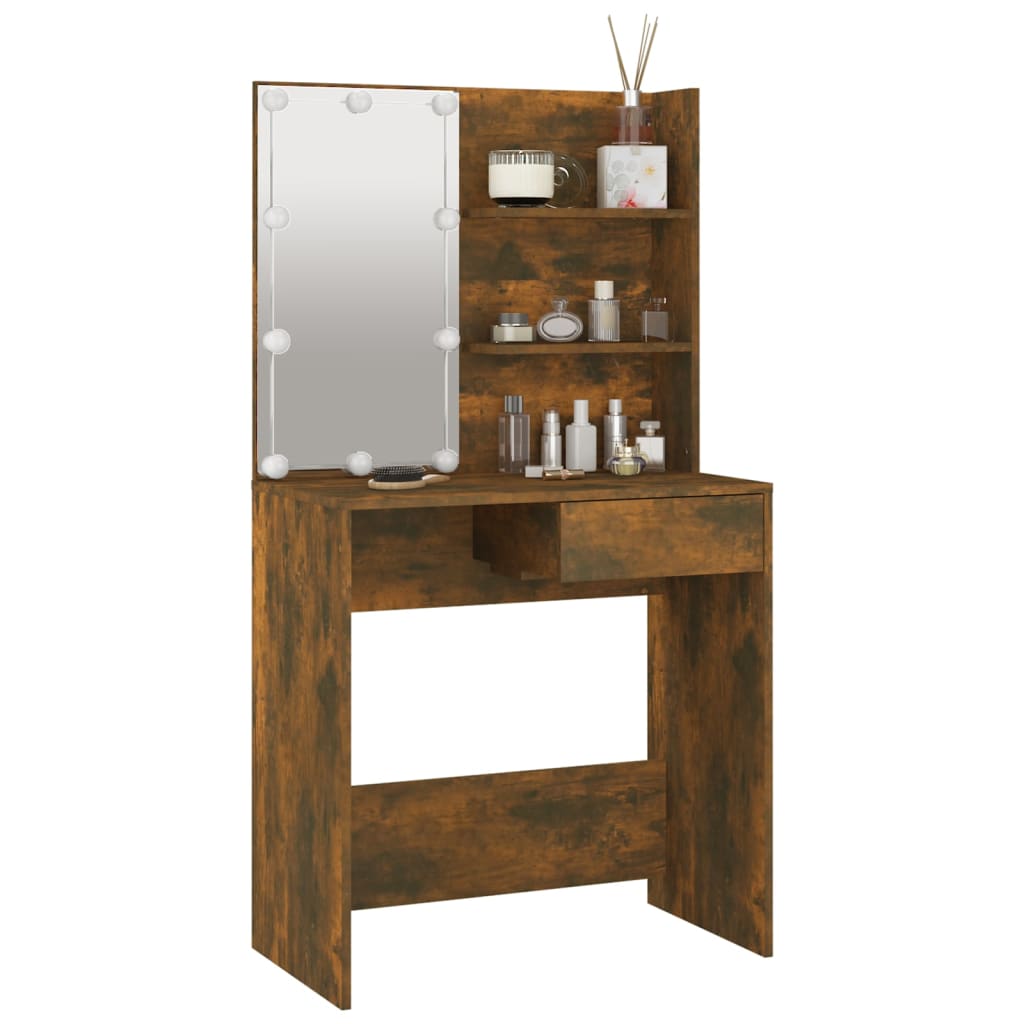 Coiffeuse avec LED Chêne fumé 74,5x40x141 cm