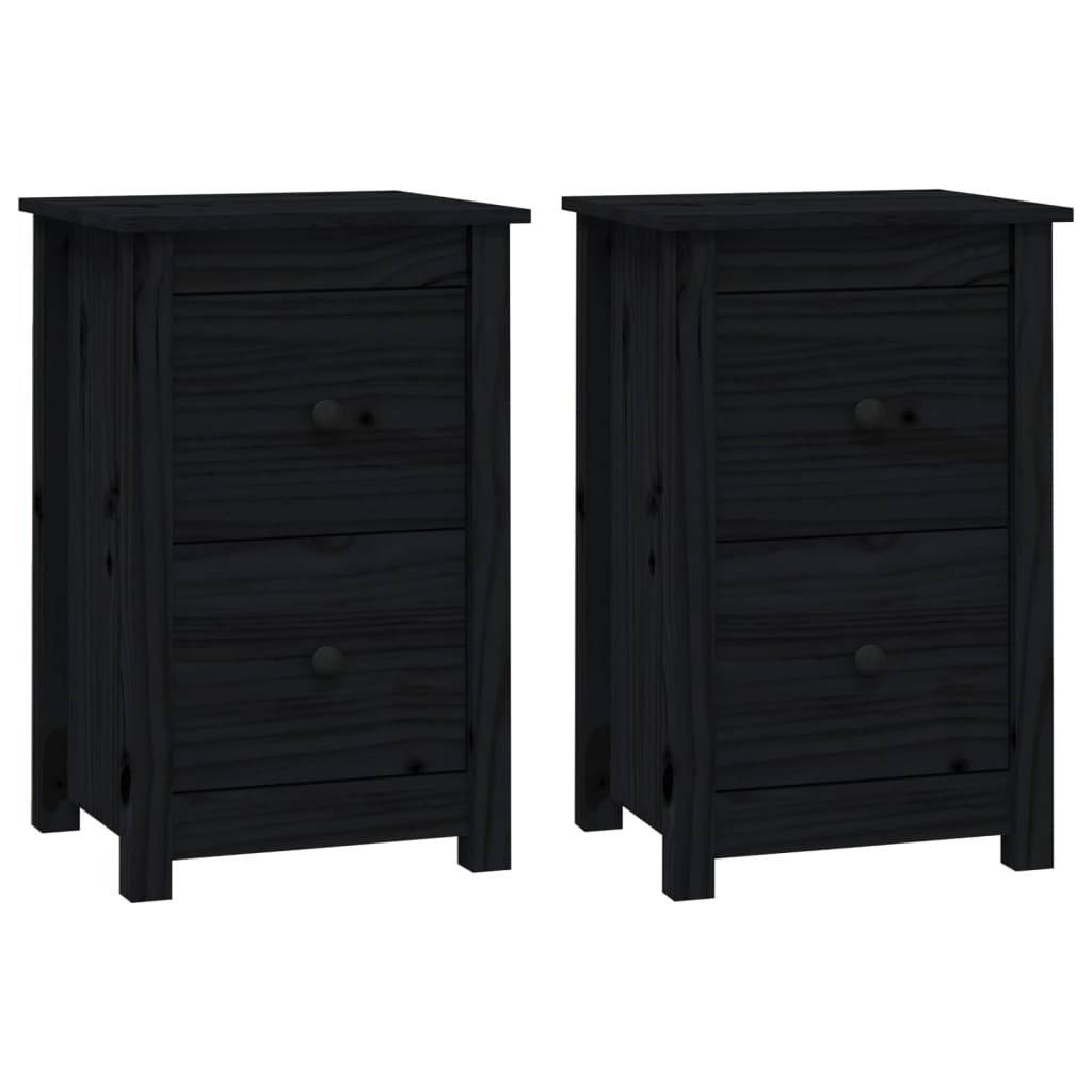 Tables de chevet 2 pcs Noir 40x35x61,5 cm Bois de pin solide