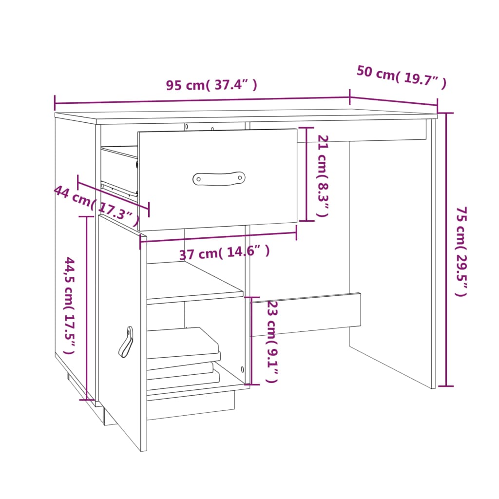 Bureau Marron miel 95x50x75 cm Bois massif de pin