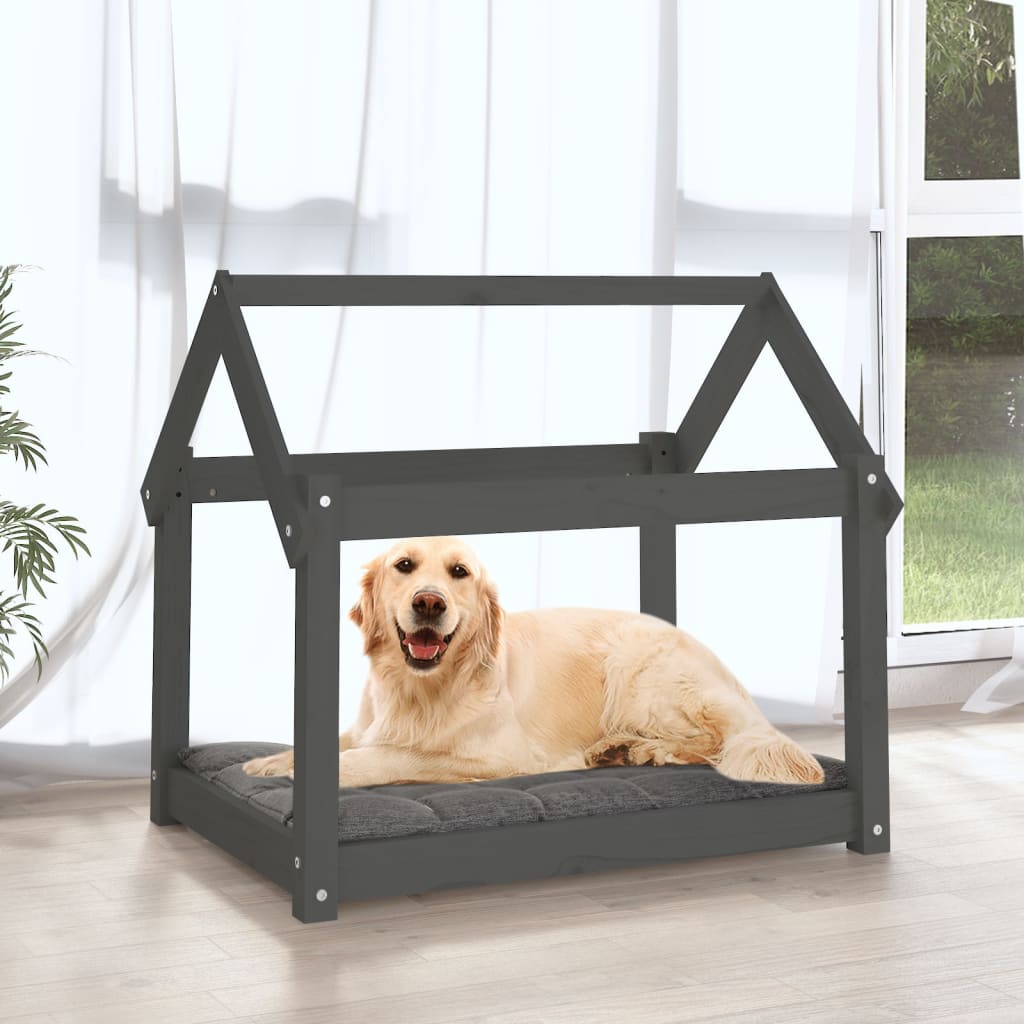 Lit pour chien Gris 81x60x70 cm Bois de pin solide
