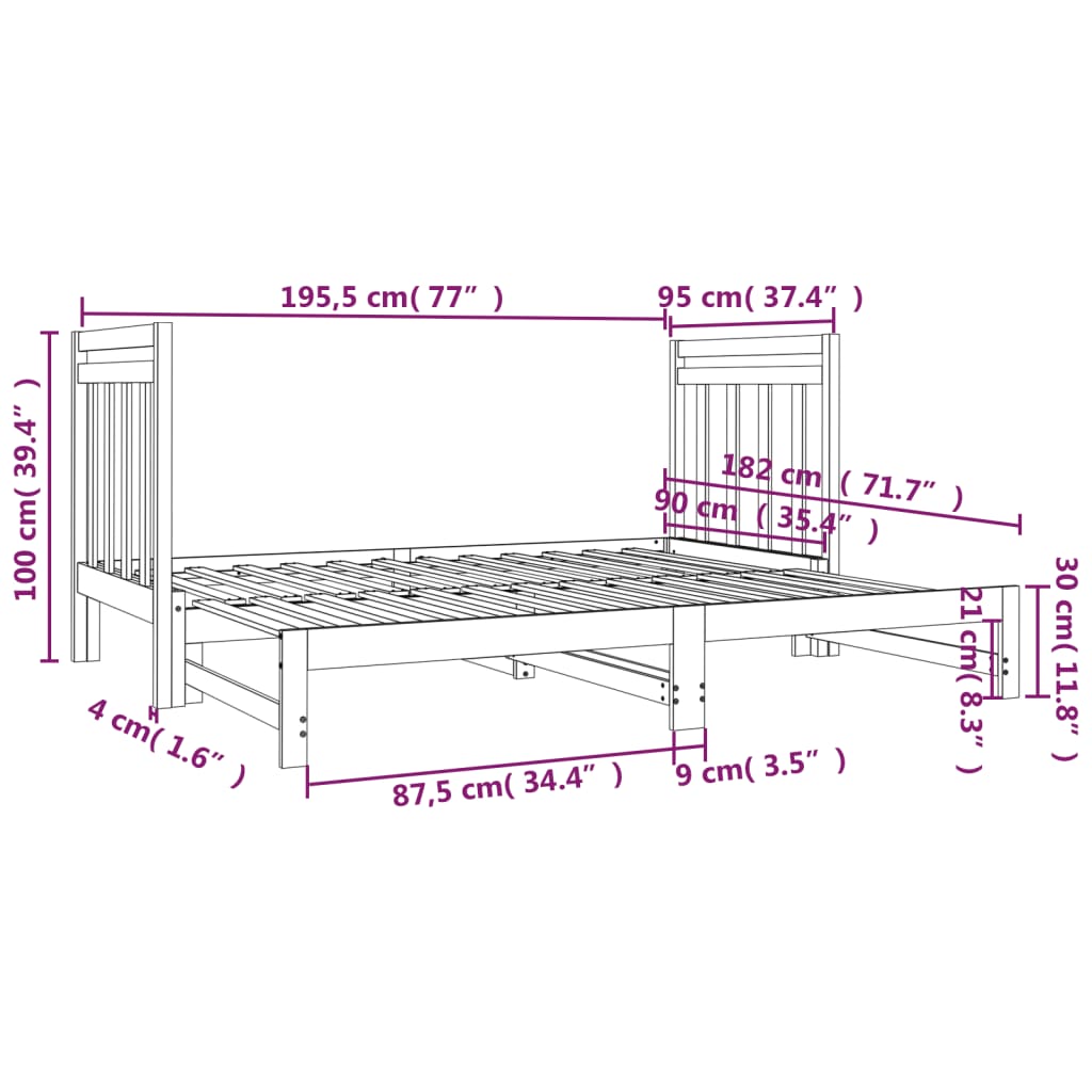 Lit coulissant 2x(90x190) cm Bois de pin massif