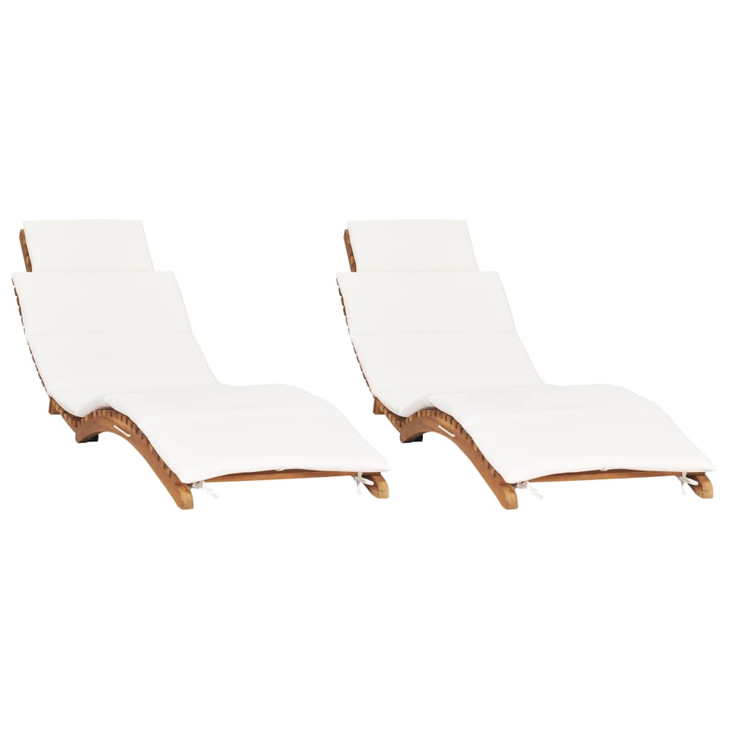 Chaises longues 2 pcs avec coussins Bois massif de teck