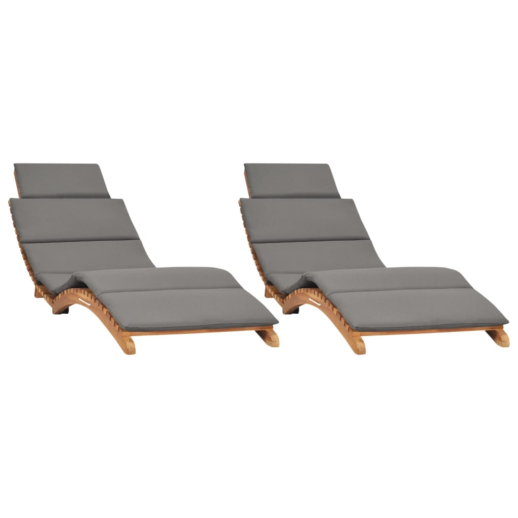 Chaises longues 2 pcs avec coussins Bois massif de teck