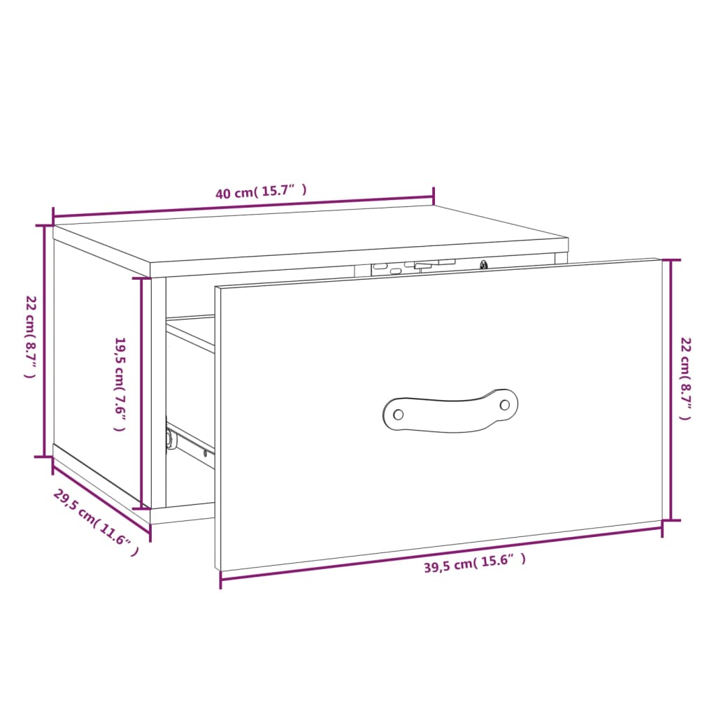 Table de chevet murale 40x29,5x22 cm