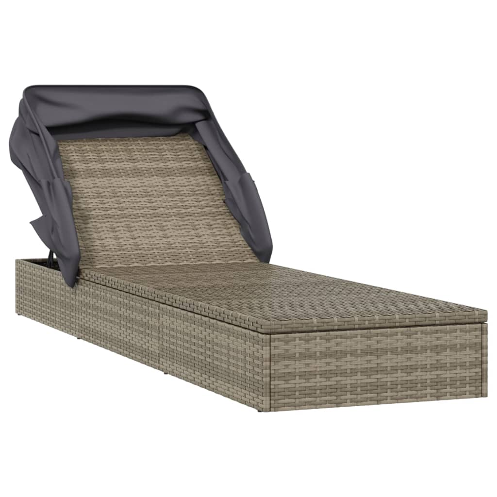 Transat avec toit pliable gris 213x63x97 cm résine tressée