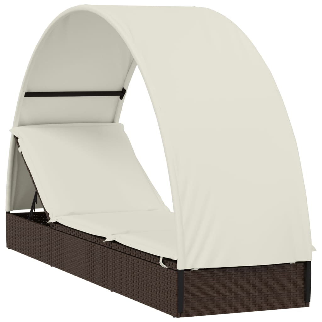 Chaise longue avec toit rond marron 211x57x140cm résine tressée