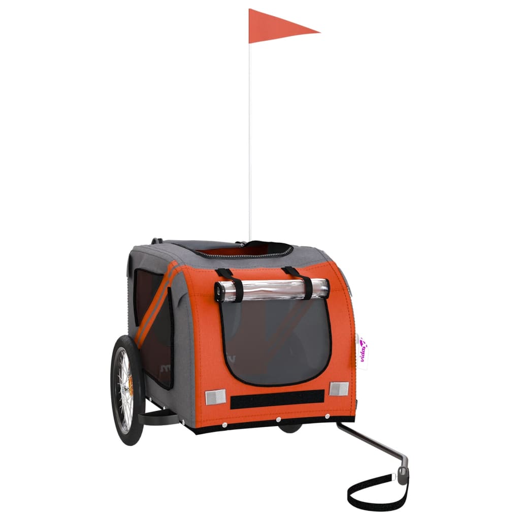 Remorque de vélo pour chien orange et noir tissu oxford et fer