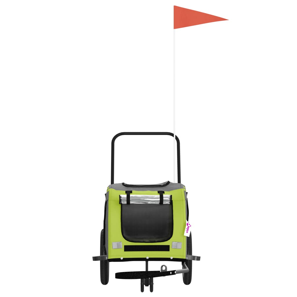 Remorque de vélo pour chien vert et noir tissu oxford et fer
